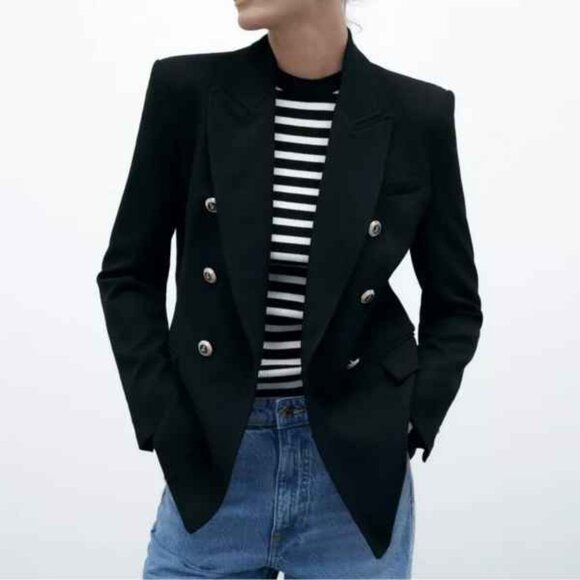 Zara Jackets & Blazers - New ZARA TAILORED DOUBLE BREASTED BLAZER Black | Size Large